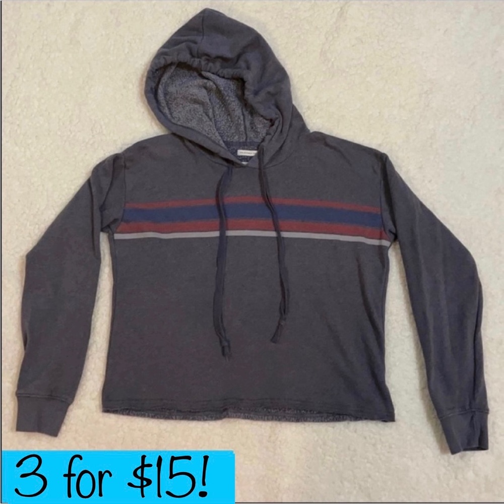 American Eagle Ahh-Mazingly Soft Hooded Cropped Striped Sweatshirt, XS